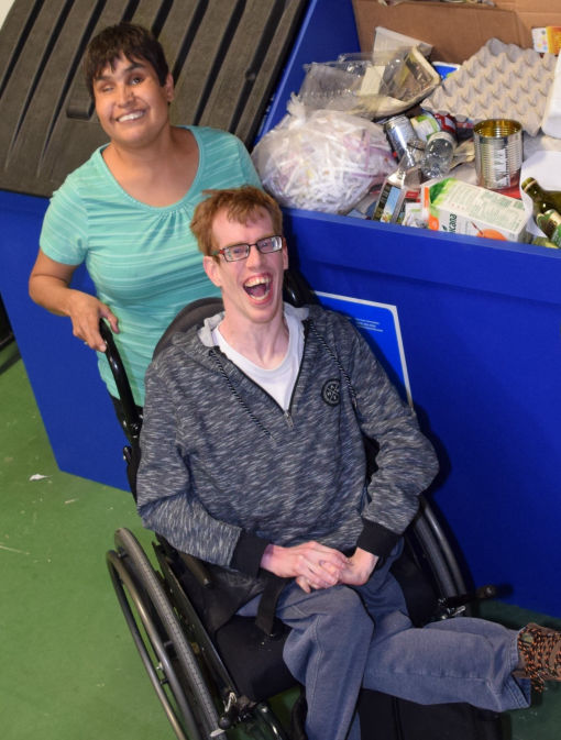 Irene and Brendan at Recycling Bin